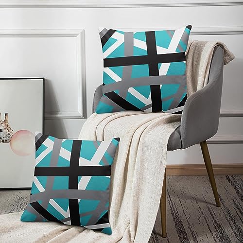 Emvency Throw Pillow Covers Set of 2, 18 x 18 Inch, Retro Striped Teal - color: Teal, size: 18" x 18" (Pack of 2)