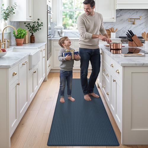 DEXI Kitchen Floor Mats Cushioned Anti Fatigue, 23x86 Non Slip Runner Rug - color: 2-dark Blue, size: 86"l X 23"w X 0.4"th