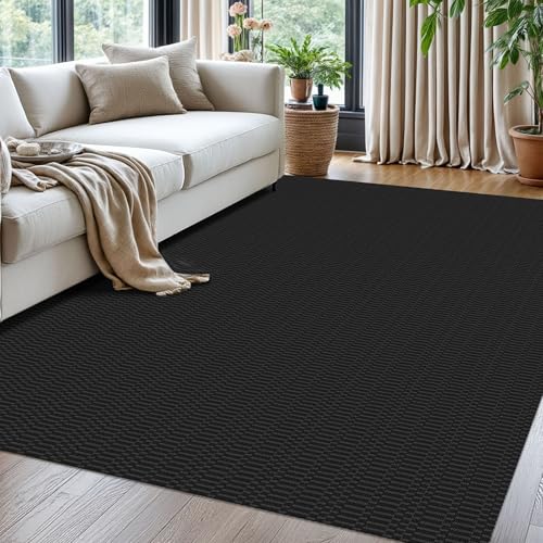 KOZYFLY 5x7 Washable Area Rug, Non Slip Living Room Rug, Black/Grey - color: Black/Charcoal Grey, size: 5' x 7' (Rectangular)