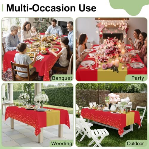 Smiry Disposable Rectangle Plastic 54 x 108 Inch Table Cloth 3 Pack - color: Gold and Red