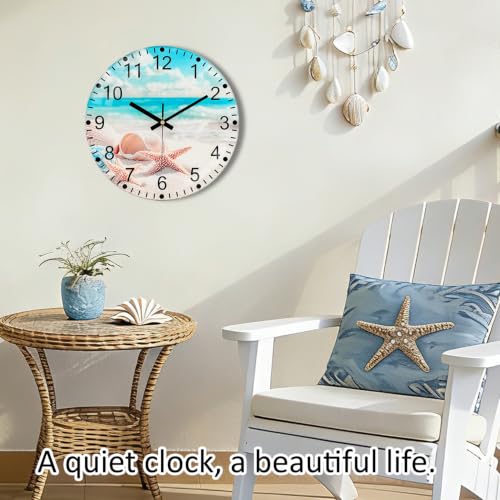 Beach Wall Clock, 14 Inch Glass Wall Clocks Battery Operated - color: Blue White, size: 14 Inch