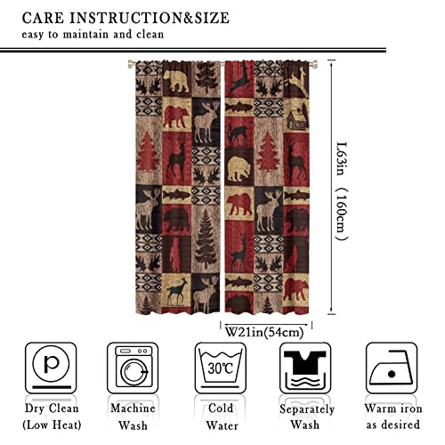 Vintage Check Black Bear Blackout Curtains for Living Room,Rustic Country Farmhouse Cabin Elk Tree Plaid Window Drapes - Thermal Insulated Noise Reduction,42x63in Room Darkening Curtains - color: Vintage Check Black Bear, size: 21"W x 63"L (Pack of 2)