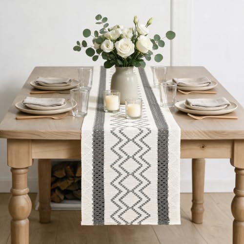 Artoid Mode Dark Grey Stripe Diamond Woven Table Runner 12x60 Inch - color: Dark Grey, size: 12" x 60", Table Runner