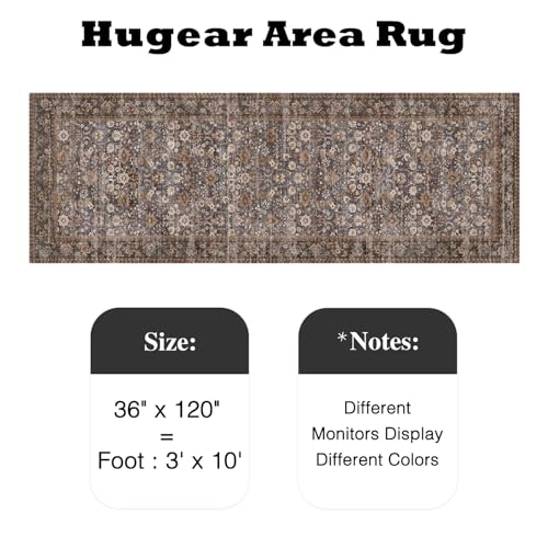HUGEAR 3x10 Brown Blue Vintage Floral Washable Runner Rug for Hallway - color: Floral | Brown/Blue, size: 3' x 10' (Runner)