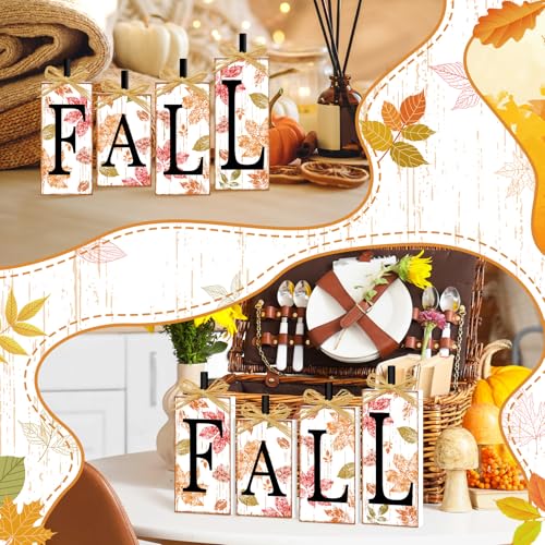 Britimes Fall Maple Leaf Sign Tiered Tray Decor, 4 Pack, Wooden - style: White Fall Lettered