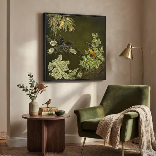 Framed Green Vintage Botanical Wall Art Decor for Living Room, 24x24 In - color: Green-A, size: 24"L x 24"W