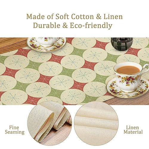 Christmas Table Runner, Retro Mid Century Abstract Geometric Stars Pattern Boho 1960s Atomic Modern Print Table Runner for Holiday Home Picnic Party Wedding Buffet Parties Camping 13x36 Inch - color: Mid Century-3, size: W13"x L36"