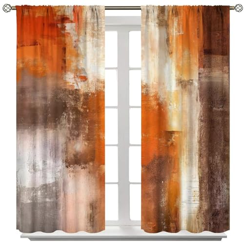 Burnt Orange Curtains, Vintage Abstract Art Painting Window Treatments for Kitchen Bedroom Living Room 2 Panel Sets,42x45 Inch Decor - color: Geometric-16, size: 21"W x 44.5"L (Pack of 2)
