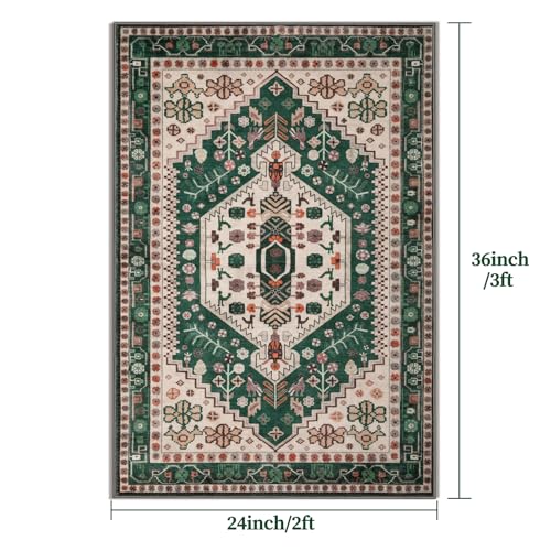 Ciicool 2x3ft Small Area Rug,Washable Boho Thin Mat for Entryway Kitchen - color: Beige/Green, size: 2' X 3' (Rectangular)