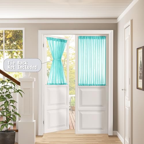 Tollpiz Small Sheer Door Curtain Closet Linen Textured Curtain Sheers Doorway Light Filtering Voile French Door Rod Pocket Curtains Patio Glass Doors, 25 x 40 inches Long, Aqua Blue, 1 Panel - color: Aqua Blue, size: 25"W x 40"L (Pack of 1)