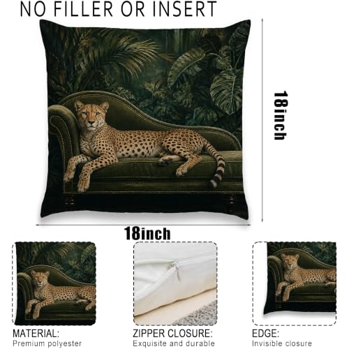 Leopard on Green Velvet Sofa Pillow Cover Tropical Jungle Decor 18x18 - color: Green Velvet Leopard