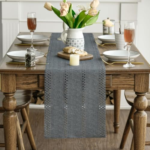 Artoid Mode Dark Grey Woven Farmhouse Hollow Table Runner 12x36 Inch - color: Dark Grey, size: 12" x 36", Table Runner