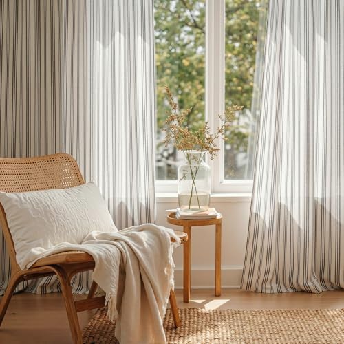 MYSKY HOME Dark Grey Striped Linen Curtains for Living Room 52x84,2 Panels - color: B-dark Grey, size: 52"W x 84"L (Pack of 2)
