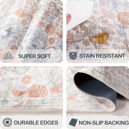 5x7 Washable Area Rugs for Living Room Soft Carpet (Beige Blue) - color: Beige Blue, size: 5' x 7' (Rectangular)