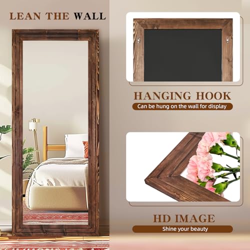 76x34in Full Length Mirror, 3-Tier Stepped Solid Wood Frame, Brown - color: Brown, size: 76"L x 34"W
