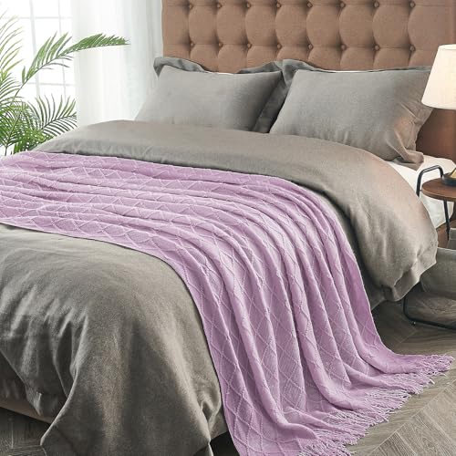 inhand Light Purple Knitted Throw Blanket for Couch and Bed, 50"x60" - color: Lught Purple, size: 50"x60"