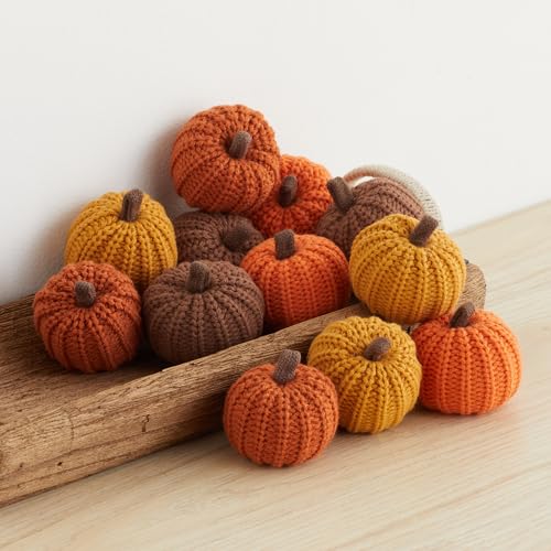 Mini Knit Pumpkins, Orange, Set of 12 (Mini Orange Set 12) - color: Mini Knit Orange Set 12
