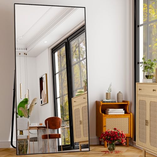 GLSLAND 76"x34" Full Length Mirror Large Rectangle Full Body Mirror, Black - color: Black, size: 76"L x 34"W