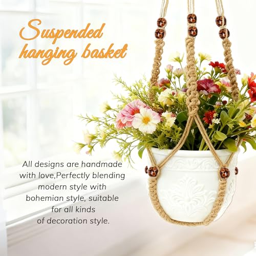 35 Inch Macrame Plant Hanger, Large for up to 15 Inch Pot Extra Long Hanging Planter Holder Basket with Wood Beads for Indoor Outdoor Home Decor (Brown, 1-Pack) - color: Brown, size: 1-Pack