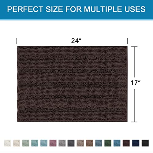 H.VERSAILTEX Bathroom Rugs Bath Rugs for Bathroom Non Slip Bath Mats Extra Thick Chenille Striped Rug 17" x 24" Absorbent Soft Shaggy Washable Dry Fast Bath Mats for Bath Room Floor - Chocolate - color: Chocolate, size: 17" x 24"