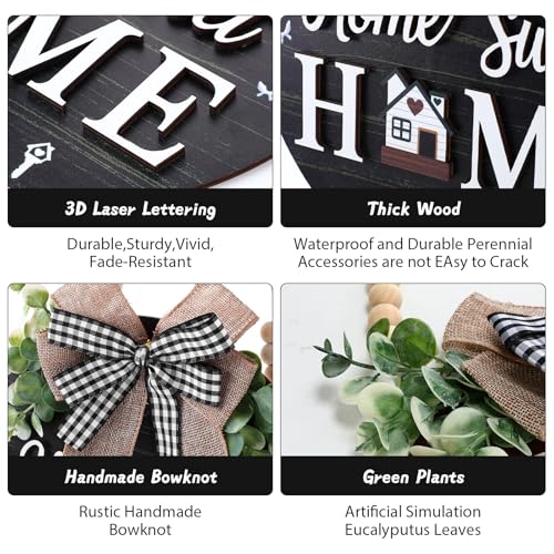 Home Sweet Home Sign, Wooden Welcome Sign for Front Door, 3D Farmhouse Porch Decor Hanging with Rustic Beads, Outdoor Wall Decor Welcome Hanger for All Season (White) - color: white