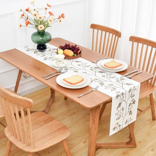 NEWISHER Rustic Farmhouse Embroidered Fall Table Runner 13x60 inch - color: Maple Coffee, size: 13x60 Inch