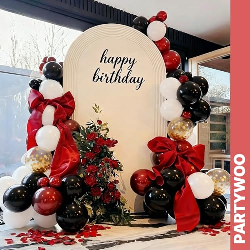 PartyWoo Red and Black Balloons 66pcs 12 Inch Black Red White Balloons - color: Red-3322