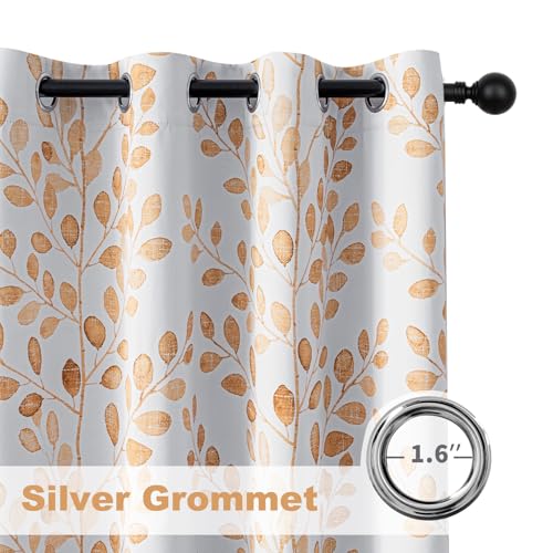 MYSKY HOME Yellow Curtains 63 Inch Length for Bedroom Grommet 2 Panels - color: Leaf-taupe, size: 52"W x 63"L (Pack of 2)