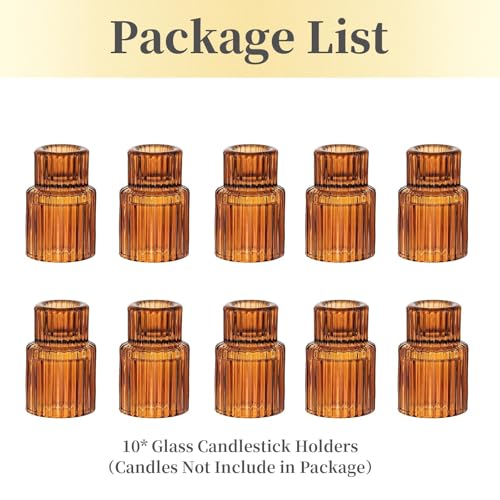 Hewory Glass Candlestick Holders Bulk, 10PCS Amber Taper Candle Holders - color: Amber, size: 10PCS