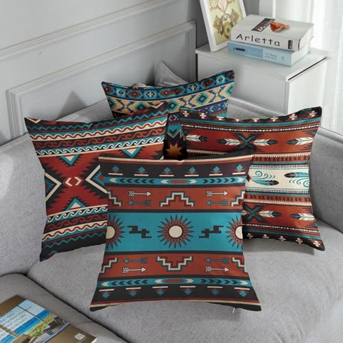 Throw Pillow Covers, Boho Geometric, Set of 4, 18"x18" - color: Southwestern Tribal