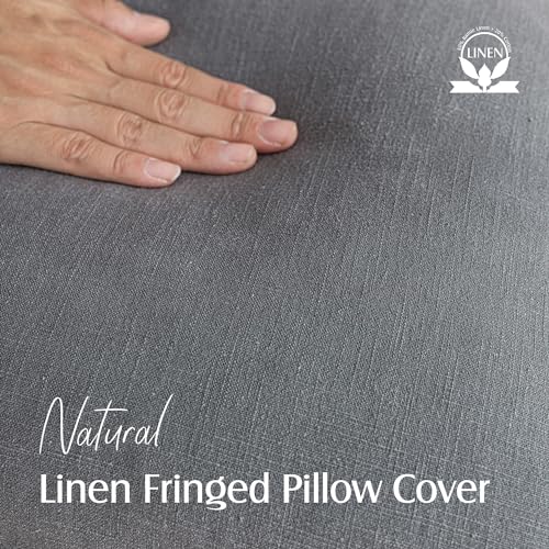 Foindtower Decorative Linen Fringe Throw Pillow Covers 16×16 Inch,Gray - color: Grey, size: 16" x 16" (Pack of 2)