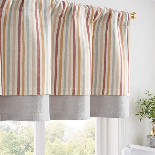 jinchan Stripe Linen Kitchen Valance Curtain, 50x18, 1 Panel, Multi Red - color: Boxter Striped | Multi Red on Linen, size: 50"W x 18"L (Pack of 1)