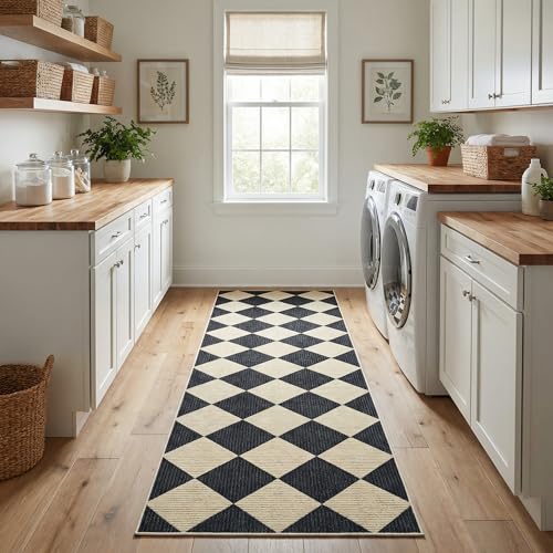 GarveeHome Checkered Hallway Runner Rug 2.5x10 Long Kitchen Runner Non Slip - color: Dark/Coffee, size: 2'6" x 8' (Rectangular)