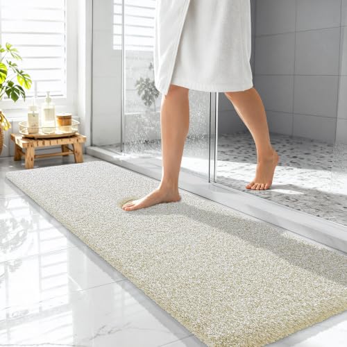 OLANLY Microfiber Bathroom Rugs 59x20, Quick Dry Bath Mat, Sand and White - color: Sand and White, size: 59" X 20"
