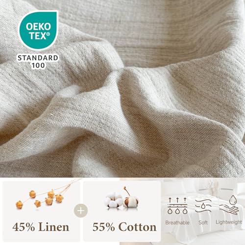 Simple&Opulence Linen Cotton Throw Blanket with Tassels, Double-Layer Flax Blend Blanket for Couch Sofa Bed, Soft Lightweight Breathable Boho Farmhouse Throw for All-Season (50"X60",Linen) - color: Linen, size: 50''x60''