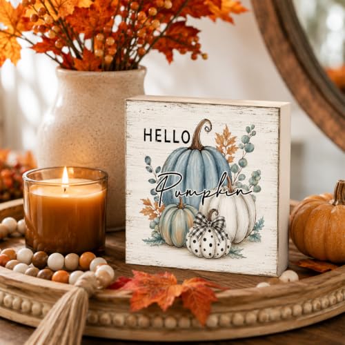 Fall Decorations for Home Hello Pumpkin Wood Sign Fall Decor Bathroom Sign - color: FALL45