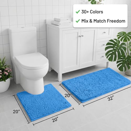 Bathroom Rugs Sets 2 Piece,Super Absorbent Chenille Bath Mats and U-Shaped Toilet Rug,Strong PVC Non Slip Backing,Microfiber Washable Dry Quickly Bath Mats for Bathroom(20"x32"+20"x20"U, Calm Blue) - color: Calm Blue