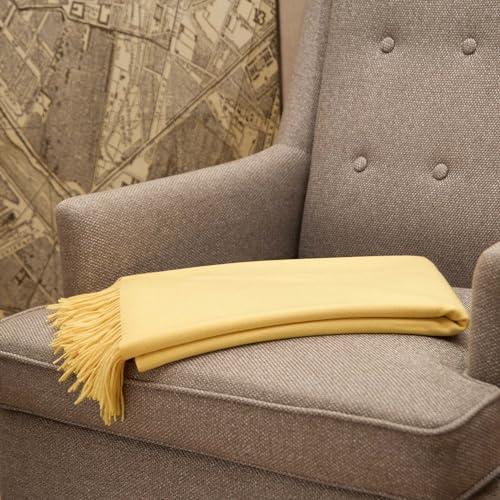 CUDDLE DREAMS Premium Cashmere Throw Blanket with Fringe (Yellow) - color: Yellow