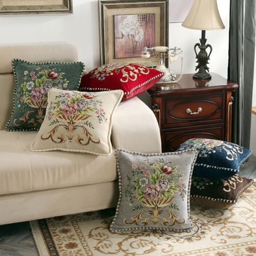 Set of 2 Gray Vintage Throw Pillow Covers 18x18 in, Embroidered Pillows Covers for Sofa Couch, Cushion Covers for Living Room Bedroom - color: Gray