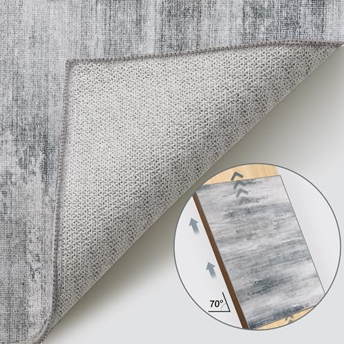 Tangsoo Grey Abstract 3x5 Washable Area Rug, Modern Non Slip Accent Rugs - color: Ash Grey, size: 3' X 5' (Rectangular)