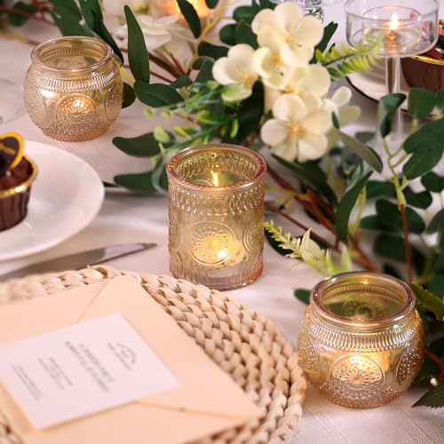 DARJEN 24Pcs Gold Votive Candle Holders - Glass Candle Holder Bulk for Table Centerpiece, Tea Lights Candle Holders for Home, Christmas Party & Wedding Shower - color: Gold, size: 24 PCS