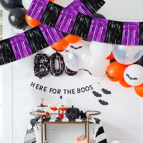 BEISHIDA Black Purple Fringe Garland Banner 30ft Wall Tinsel Foil Streamers - color: Black Purple