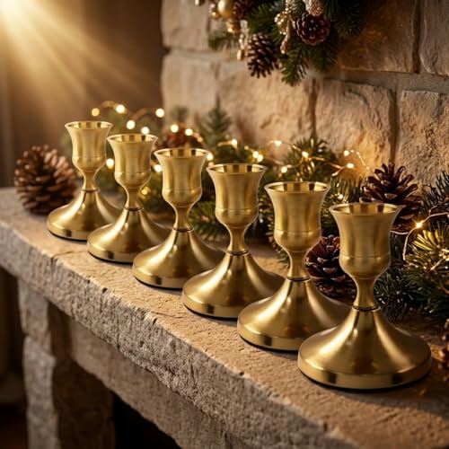 Gold Wine Glass Metal Candlestick Holders -Vintage Modern Metal Taper Candle Holders, Decorative Centerpiece for Table Mantel, Wedding Kitchen Home Decor, Wedding Gift,30Pcs - color: Gold, size: 30Pcs