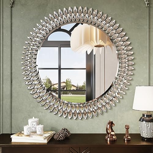 Kelly Miller 32" Jeweled Luxury Round Decorative Wall Mirror - size: 32"L x 32"W