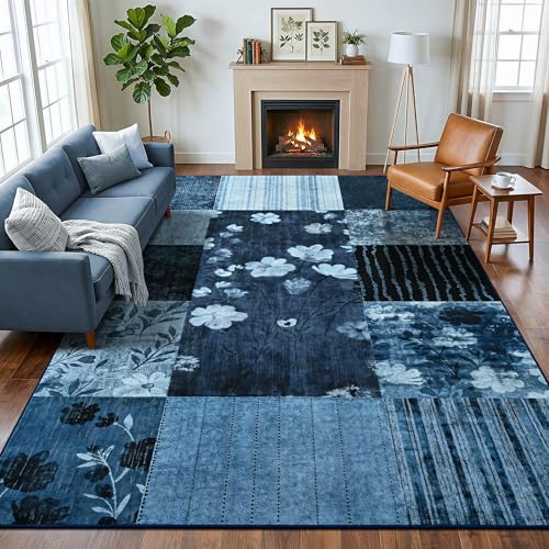 6'x9' Blue Patchwork Geometric Area Rug - color: Blue, size: 6' x 9' (Rectangular)