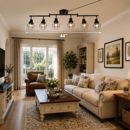 Dimmable Plug in Ceiling Light,Plug in Track Lighting,6 Light Black-B Industrial Farmhouse Ceiling Light with 16.5' Cord,Adjustable Rotatable Cage Lamp Heads,E26 Base(Bulbs Not Included) - color: 6 Light Black-B