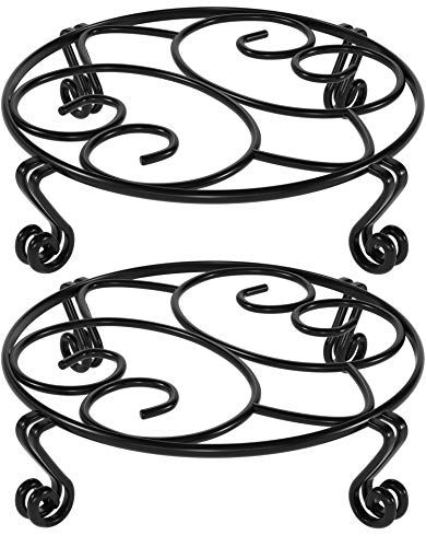 Yimobra 2 Pack Plant Stand for Flower Pot Heavy Duty Potted Holder Indoor Outdoor Metal Rustproof Iron Garden Container Round Supports Rack for Planter (11.8Inches, Black)
