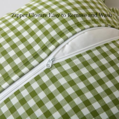 Silnuo Olive Green/White Gingham Plaid Ruffle Throw Pillow Covers 24"x24" - color: Green/White, size: 24" x 24" - Set of 2