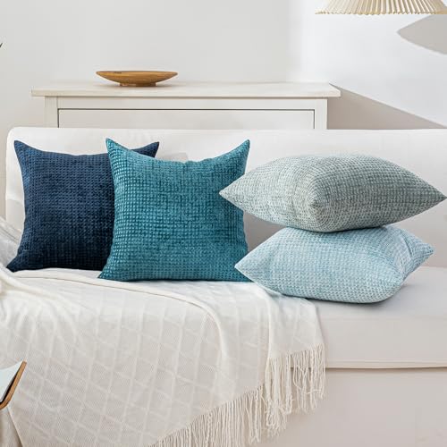 Pack of 4 Throw Pillow Covers 22x22” Boho Cushion Covers for Living Room - color: Blue Series, size: 22" x 22" (Pack of 4)