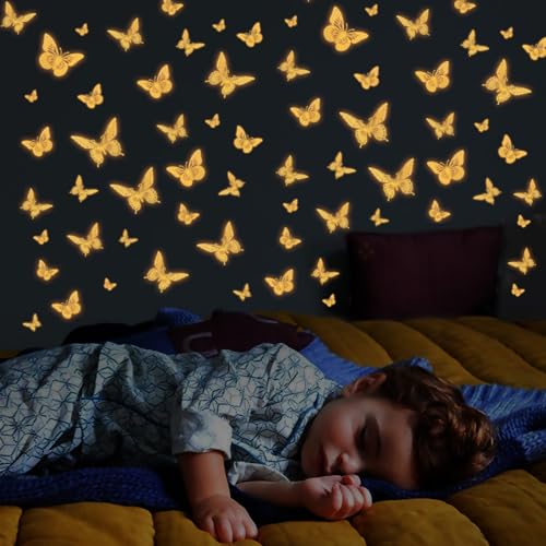 SAOROPEB Glow in The Dark 3D Butterfly 24 Pcs Orange Butterfly Stickers - color: 24 Pcs, Glowing Orange